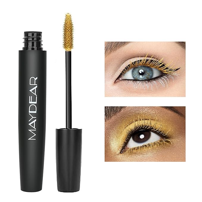 Maydear Gold Waterproof Colored Mascara - Long Lasting, Smudgeproof, Fast Dry, Lengthening Eye Makeup for Women - Party & Stage Use