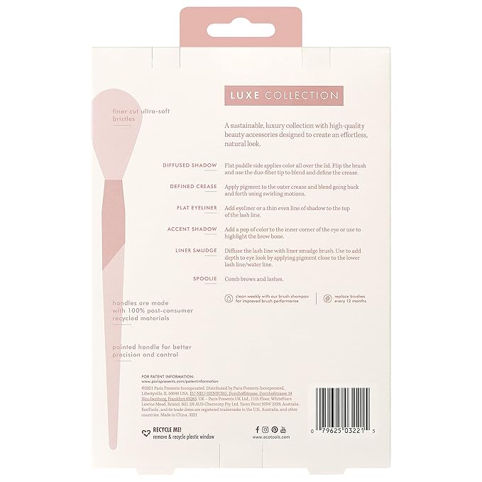 EcoTools Luxe Exquisite Eye Makeup Brush Kit, For Eyeshadow, Eyeliner, & Brow Makeup, Professional Eye Brush Set, Eco-Friendly Makeup Tools, Synthetic Bristles, Cruelty Free & Vegan, 6 Piece Set