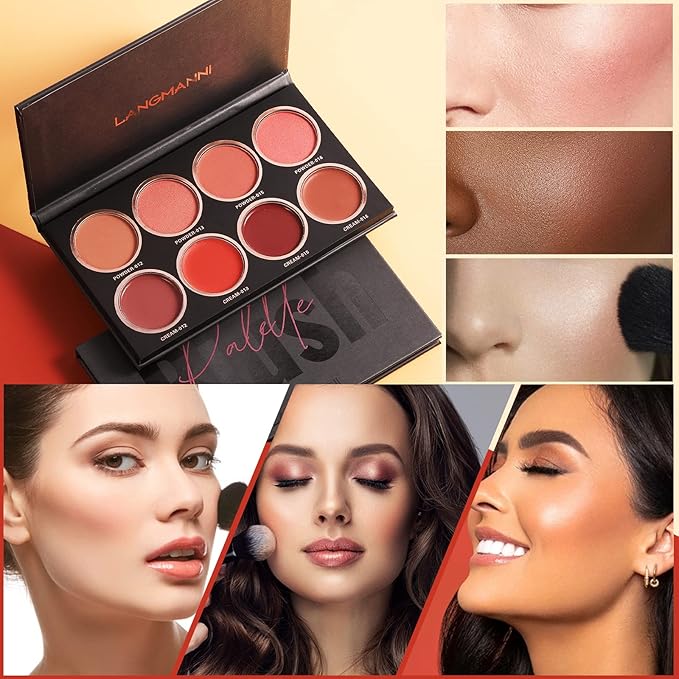 8 Colors Blush Palette,Vegan, Cruelty Free & Hypoallergenic,Women Facial Makeup Plate,Skin Tone Enhancing-Meiyugo