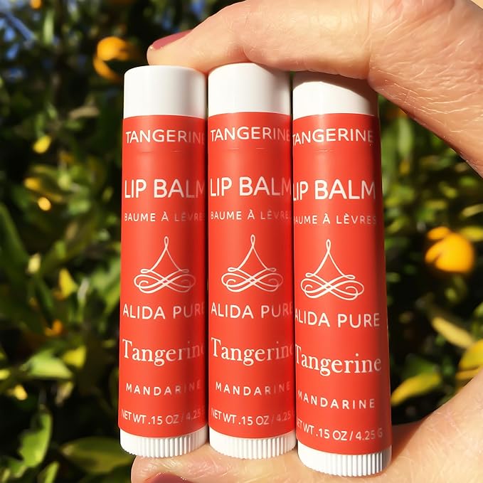 Tangerine Lip Balm, Vegan Lip Balm Set, Beeswax Free, with Avocado Oil, Organic Jojoba Oil, Candelilla Wax, and Vitamin E, Natural Moisturizer For Dry, Chapped, or Cracked Lips, 3 Tube Set