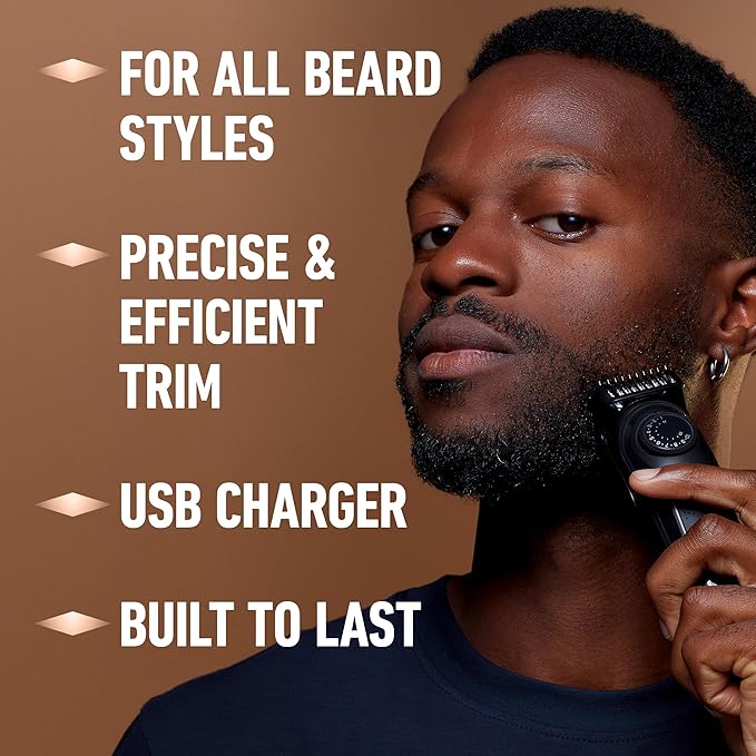 King C. Gillette Cordless Beard Trimmer for Men, Kit includes 1 Trimmer, 3 Interchangeable Combs, 1 Cleaning Brush, 1 Charger, 1 Travel Bag, BLUE