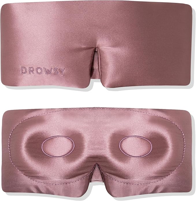 DROWSY Eyelash Protecting Silk Sleep Mask for Natural Lashes & Extensions. Deep Eye Cups, Zero Pressure, Total Blackout, Full Wraparound (Damask Rose)