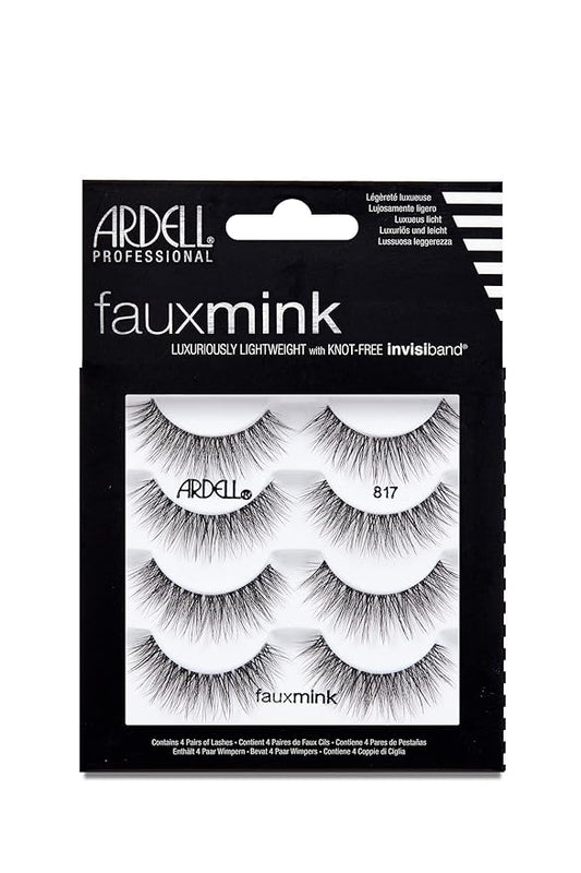 Ardell Faux Mink Lashes 817 – Lightweight, Knot-Free Invisiband Eyelashes for Natural Glam, 4 Pairs, 1 Pack