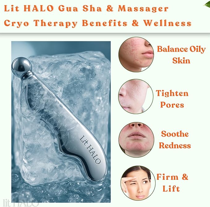 4-in-1 Gua Sha Massager: Stainless Steel Cryo Gua Sha Facial Tools for Face, Neck, Body – Lymphatic Drainage Massager, Facial Roller, Reduce Puffiness, Improve Circulation Beauty Tools