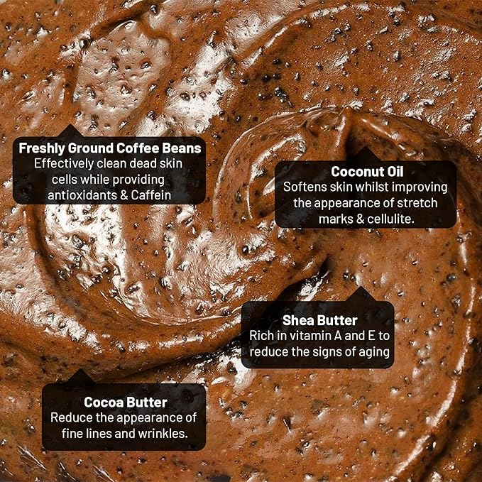 Cocoon Dak Lak Coffee Scrub Body, Exfoliating Body Scrub Organic with Coconut & Shea Butter, Dead Skin Remover for Body, Moisturizing Body for Sensitive Skin, Fragrance Free | Gift for Coffee Lovers