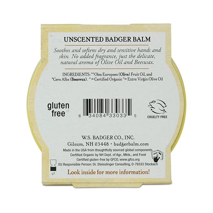 Badger - Unscented Dry Skin Balm, Sensitive Skin Balm, Moisturizing Balm for Dry Cracked Skin, Unscented Balm, Skin Moisturizer Balm, 2 oz (3 Pack)
