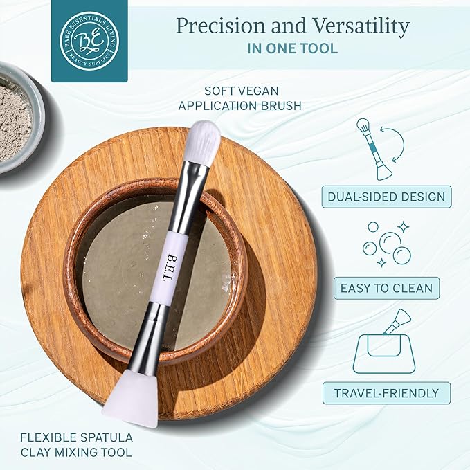 Bare Essentials Living - Clay Face Mask Brush (1 Pack, White) Dual Soft Silicone Face Mask Applicator Brush Tool, Great Facial Essentials, Moisturizer Applicator & Skincare Brush for Facials