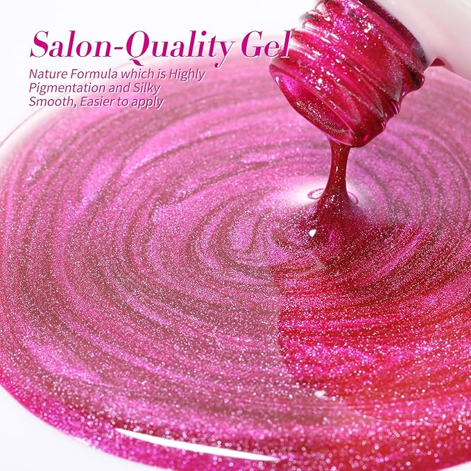 Born Pretty Gel Nail Polish Pink Series,Jelly Transparent Gel Polish, Cat Magnetic Eye,Holographic Glitter Hot Pink Nude Gel Polish for Salon Manicure and Nail Art DIY at Home 6 Colors