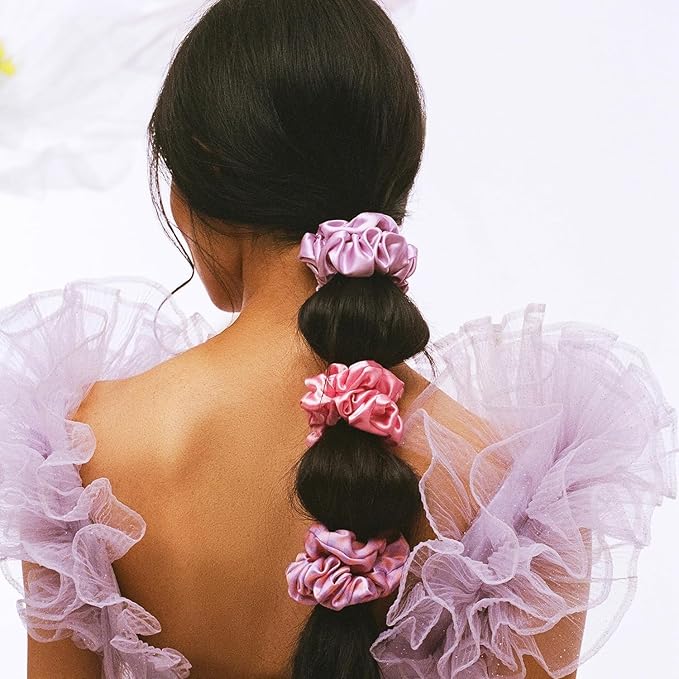 slip Large Scrunchies: Elevate Your Hair Game with Anti-Crease, Anti-Breakage Design, Crafted from Slipsilk™, Belleflower: 3 Pure Silk Scrunchies in Iris, Wildflower, and Rose