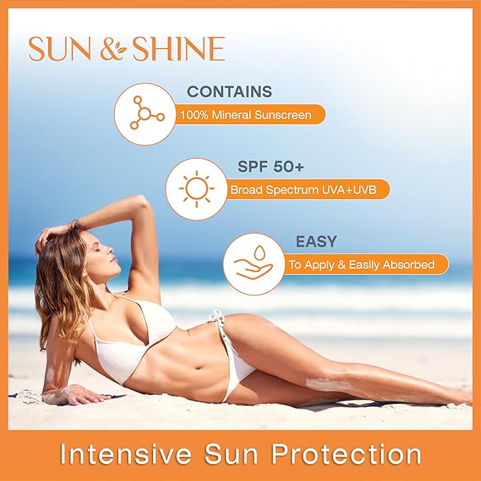 SUN & SHINE MINERAL SUNSCREEN MOUSSE: 100% mineral zinc oxide SPF50 Broad Spectrum UVA UVB, Face Body Protection, Sunburn Spray Zinc Oxide for Sensitive Skin, fragrance free 3.4 Oz