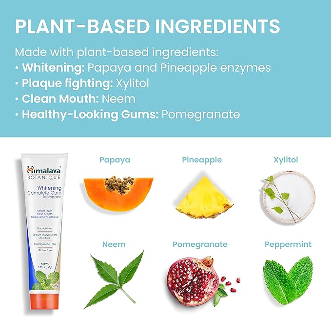 Himalaya Botanique Complete Care Whitening Toothpaste, Simply Peppermint, Fluoride Free for a Clean Mouth, Whiter Teeth and Fresh Breath, 5.29 oz, 4 Pack
