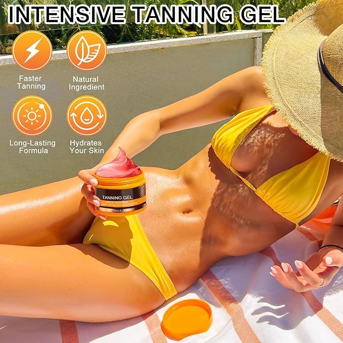 Luxury Intensive Tanning Gel,Natural Tanning Accelerator Cream,Beauty Brown Tanning Gel, Dark Tanning Gel Celyn Tanning Cream For Sunbeds &Outdoor Sun,Sunbathing Lotion Cream(2pcs)