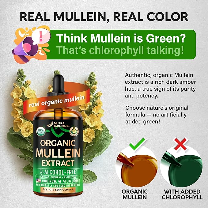 Mullein Drops for Lungs - USDA Organic Liquid - Mullein Leaf Extract Supplement - Made in USA - Lung & Bronchial Cleanse for Smokers - Respiratory Health Support - As Tincture, Tea, Pills - 4 fl oz