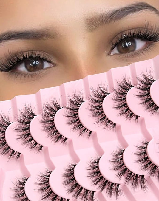Cat Eye Lashes Natural Lashes Wispy False Eyelashes Fox Eye Lashes Natural Look False Lashes Pack 15MM 7 Pairs