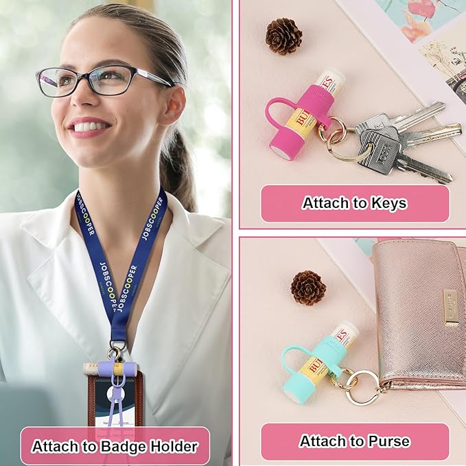 Desing Wish Silicone Lip Balm Holder with Cap Cover Portable Chapstick Holder Keychain Sleeve Lip Balm Key Chain with Key Ring and Wrist Strap Lanyard - Purple