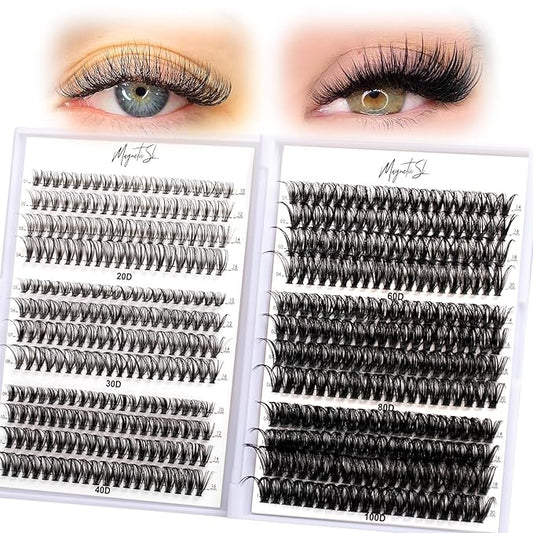 Lash Clusters 480 Clusters D Curl 10-20mm False Eyelash 60D 80D 100D Thick Eyelash Extension 20D 30D 40D Individual Eyelashes Multi-Style DIY Lash Extensions for Beginners(20D-100D-D, 10-20MIX)