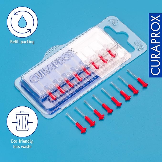 Curaprox CPS 07 Prime Refill Pack Interdental Brushes, 0.7mm to 2.5mm, Red (8 Pack)
