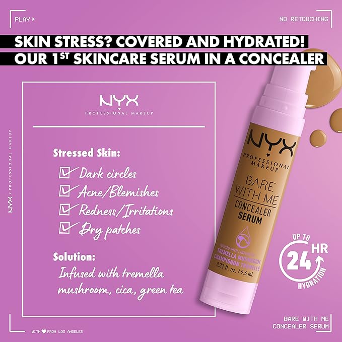 NYX PROFESSIONAL MAKEUP Bare With Me Concealer Serum, Up To 24Hr Hydration - Light Tan
