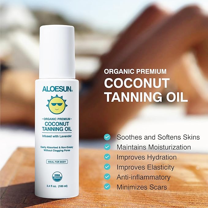 Organic Coconut Tanning Oil Spray Infused with Organic Lavender Oil | Natural Deep Tanning Accelerator | Moisturizing & Hydrating Tan | Non-Greasy | Vegan & Cruelty-Free | Travel Size 3.4 Oz