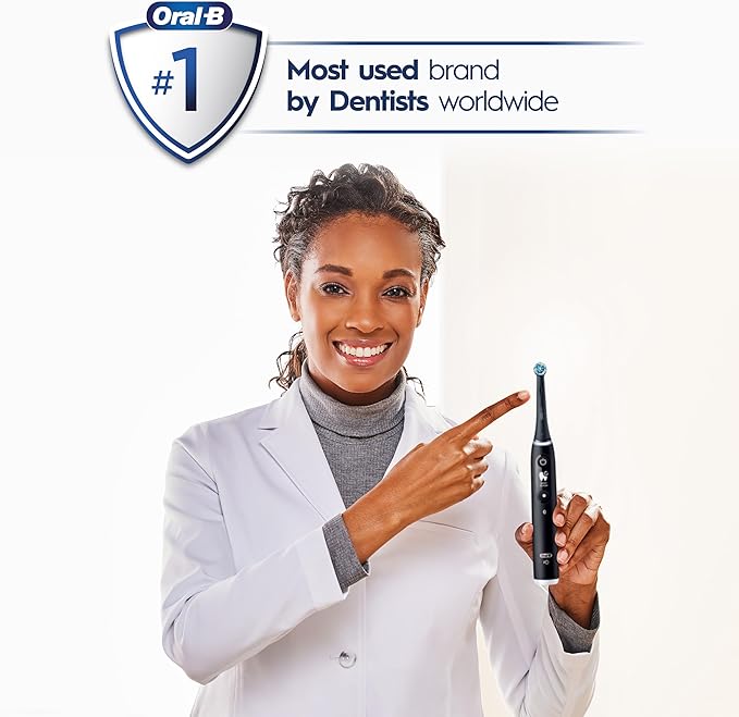 Oral-B iO Series 6 Rechargeable Electric Toothbrush with Visible Pressure Sensor to Protect Gums, 2 Minute Timer, 5 Cleaning Settings, 1 Replacement Toothbrush Head, and Travel Case, Black