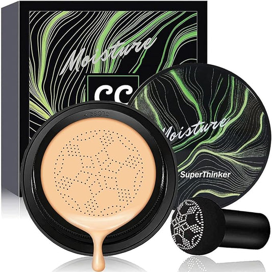 Air Cushion CC Cream Mushroom Head Cushion Foundation, BB Cream Face Makeup for Mature Skin Moisturizing Concealer Brighten Long-Lasting, Even Skin Tone for All Skin Types (Buff Beige)