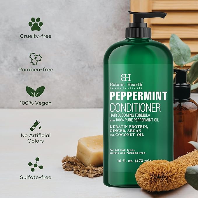 Botanic Hearth Peppermint Hair Conditioner | Hair Conditioner For Dry Damaged And Color Treated Hair | Volumizing Conditioner For Fine & Thin Hair | Paraben & Sulfate Free | Men & Women | 16 Fl Oz