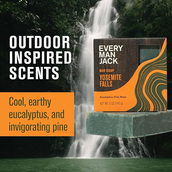 Every Man Jack Cold Plunge Mens Bar Soap - Yosemite Falls Scent with notes of Earthy Eucalyptus and Invigorating Pine - Deeply Cleans, Hydrates with Naturally Derived Ingredients - 5oz 2 Pack