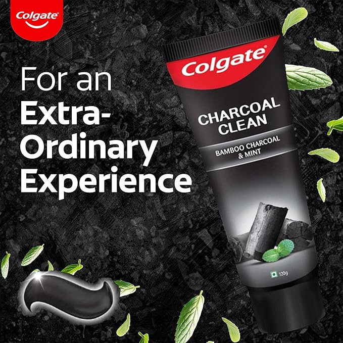 Colgate Charcoal Clean Black Gel Toothpaste, Deep Clean Tooth Paste with Bamboo Charcoal & Wintergreen Mint for Plaque Removal, 120 g (Pack of 1) Multicolour