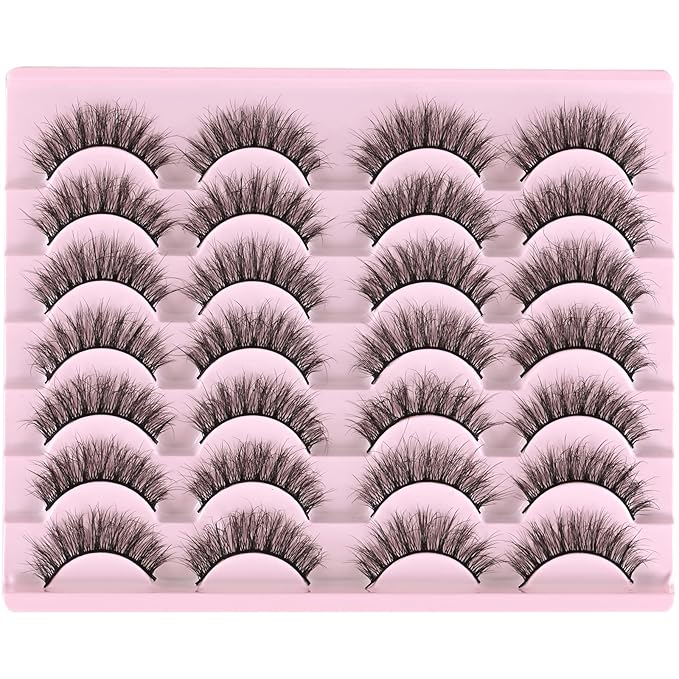 FARRED Natural Lashes Short Eyelashes Wispy False Mink Lash Pack 14 Pair Natural Look Fluffy Doll Eyelash Small Fake Strip Lashes Full Pestañas Sets for MUA and Beginners Daily Makeup (F5 | 8-15mm)
