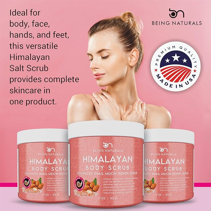 Natural Himalayan Salt Body Scrub - with Lychee Oil and Snail Mucin, Exfoliating Salt Scrub to Exfoliate & Moisturize Skin, Deep Cleansing - 11 oz