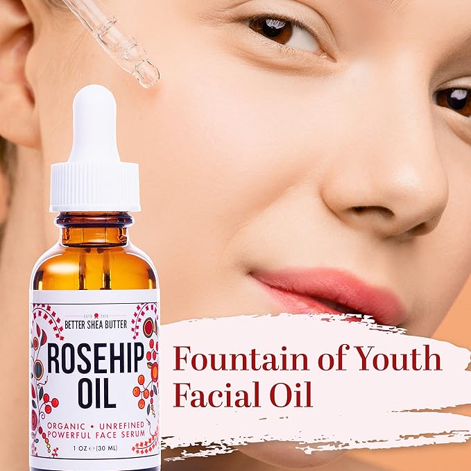 Better Shea Butter Organic Rosehip Oil | Rose hip oil for Face | Face Oil for Gua Sha Massage | Cold Pressed, 100% Pure | 1 oz