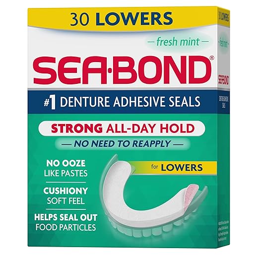 Sea Bond Secure Denture Adhesive Seals, Fresh Mint Lowers, Zinc-Free, All-Day-Hold, Mess-Free, 30 Count (Pack of 1)