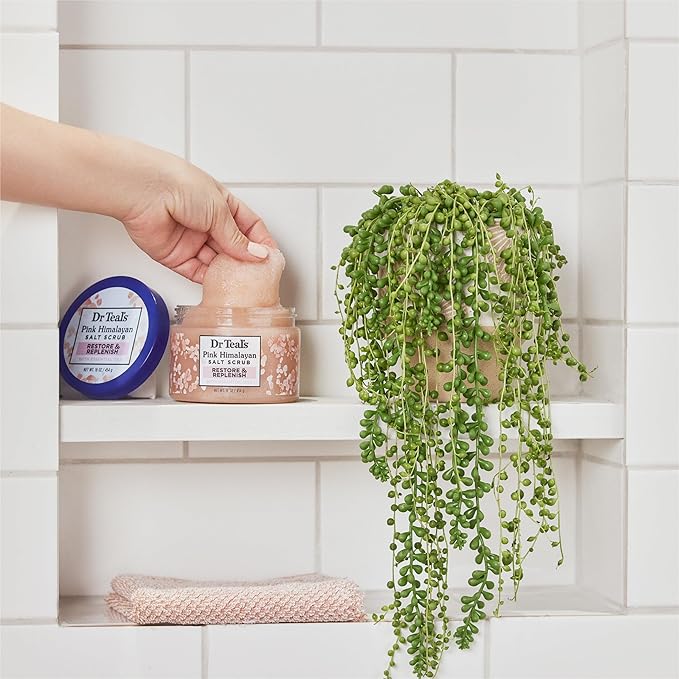 Dr Teal's Pink Himalayan Salt Body Scrub, Restore & Replenish with Pure Epsom Salt & Essential Oils, 16 oz (Pack of 3)