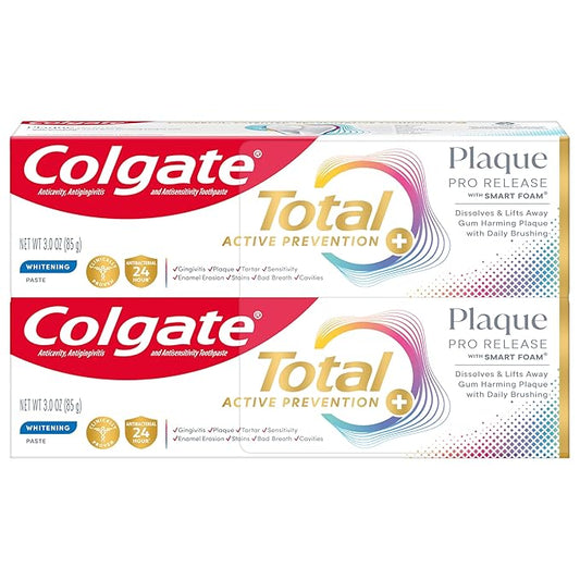 Colgate Total Plaque Pro Release Whitening Toothpaste, 2 Pack, 3.0 Oz Tubes