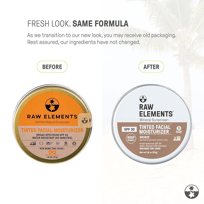 Raw Element Ultra-Moisturizing Tinted Face Cream, Non Toxic Mineral Face Sunscreen, Daily Tinted Moisturizer, Non-Nano Zinc Oxide, Reef Friendly, All Ages, SPF 30, 1.8 oz, Bronze, Pack of 2