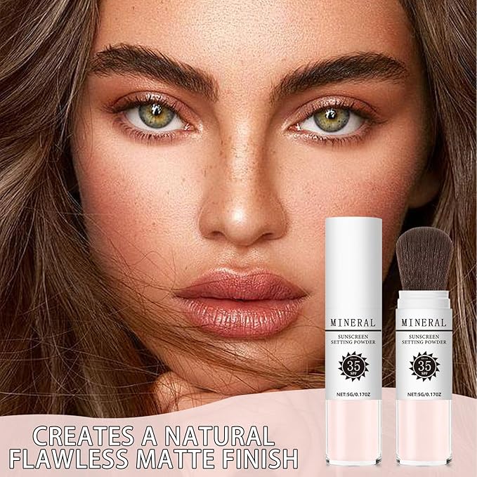 Mineral Sunscreen Setting Powder, SPF 35 Translucent Loose Powder, Mineral Brush Powder, Oil Control Natural Matte Finish, Lasting Lightweight Breathable for All Skin (#04 Pink Complexion)