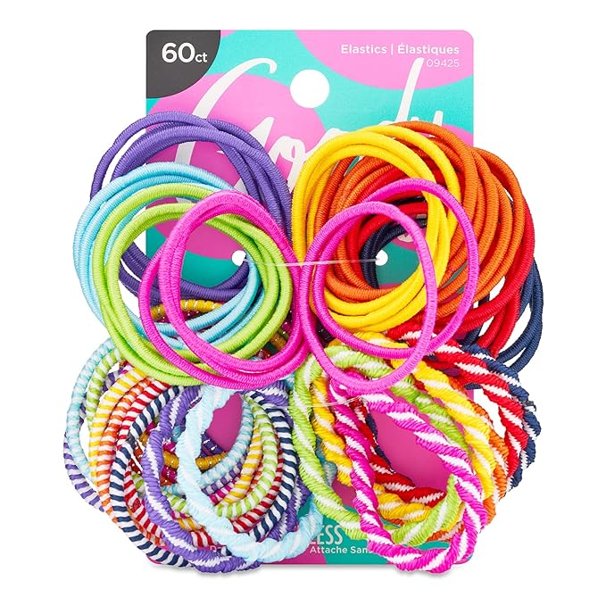 Goody Kids 60 Count Ouchless Elastic Hair Ties, Brights or Pastels + 500 Count Assorted Color Polybands