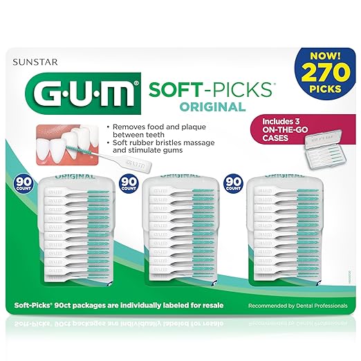 GUM Soft-Picks Original, Easy to Use Dental Picks for Teeth Cleaning and Gum Health, Disposable Interdental Brushes with Convenient Carry Case, Dentist Recommended Dental Picks, 270 Count