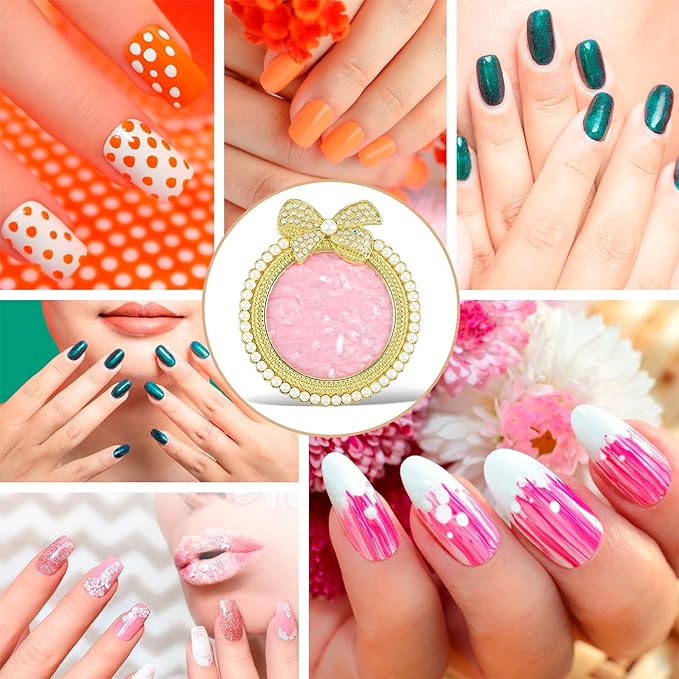 Resin Nail Art Palette, Nail Art Painting Mixed Color Palette Bow Decorated Nail Art Display Board with Pearls Nail Art Supplies Makeup Foundation Mixing Palette Manicure Tool