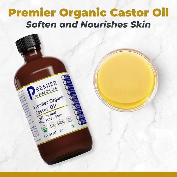 Premier Research Labs Castor Oil - Cold Pressed & Hexane-Free Castor Oil - Body Oil for Dry Skin & Hair - Castor Oil for Body Moisturizer - Pure Vegan & Non-GMO - 8 fl oz