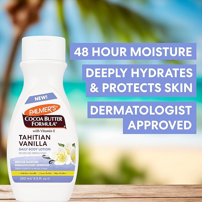 Palmer's Cocoa Butter Formula Tahitian Vanilla Body Lotion, 8.5 Oz, Daily Moisturizing Lotion for Dry Skin with Shea Butter & Vitamin E, Hydrates & Protects, Helps Provide 48-Hour Deep Moisture