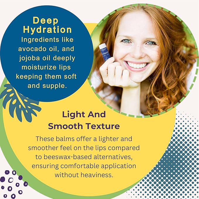 Melody Lip Balm Collection, Vegan Lip Balm Set, Beeswax Free, with Avocado Oil, Organic Jojoba Oil, and Vitamin E, Natural Moisturizer for Dry, Chapped Lips, 5 Tube Set