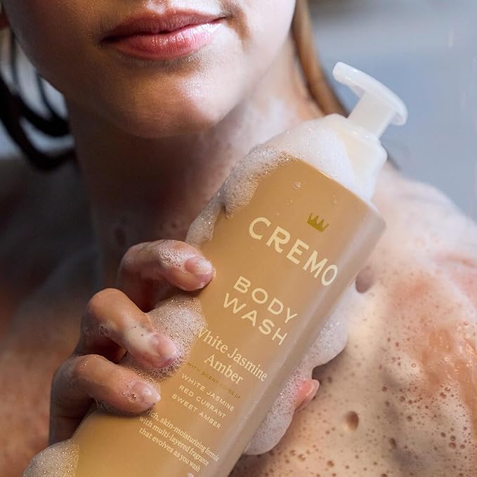 Cremo White Jasmine Amber Skin Moisturizing Body Wash for Women, Notes of White Jasmine, Red Currant, and Sweet Amber, 16 Fl Oz