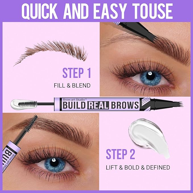 iMethod Eyebrow Pen and Eyebrow Gel - Eyebrow Pencils for Women with 4-Fork-Tip & Brow Gel Clear, Magical 2-in-1 Dual-Ended Brow Pen for Fuller-Looking Defined Brows, Stay All Day, Brown