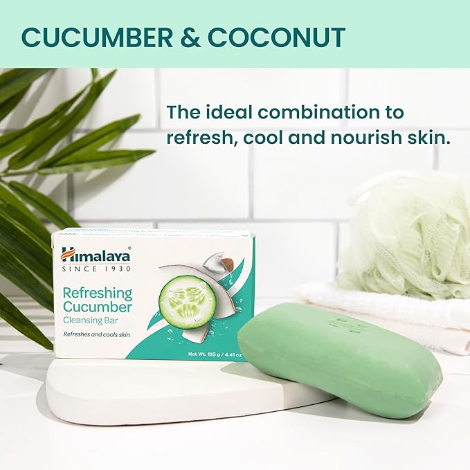 Himalaya Refreshing Cucumber Cleansing Bar, Face and Body Soap for Soft Skin, 4.41 oz, 12 Pack