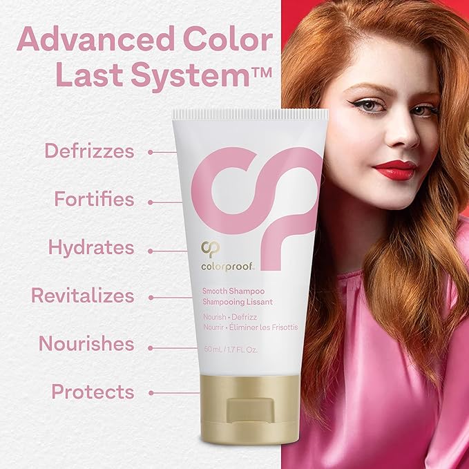 Colorproof Smooth Shampoo 1.7 Fl. Oz. Smoothing Travel Size Anti-Frizz Shampoo with with a Frizz-Fighting, Gentle, Cleansing, Hydrating Color-Protection Formula for Color Treated Hair, White Tea Scent