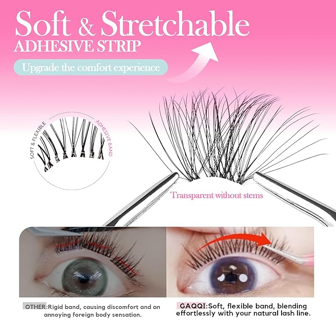 GAQQI Self Adhesive Lash Clusters, No Glue Eyelash Clusters 10-16mm Full & Volume Self Adhesive False Eyelashes, No Band Glueless Lashes