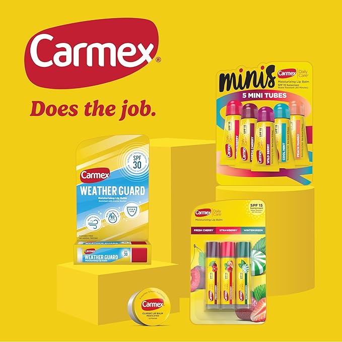 Carmex Classic Medicated Lip Balm Pack, Lip Moisturizer for Chapped Lips, 9-Count Variety Pack Bag (3 Tubes, 3 Sticks, 3 Jars)