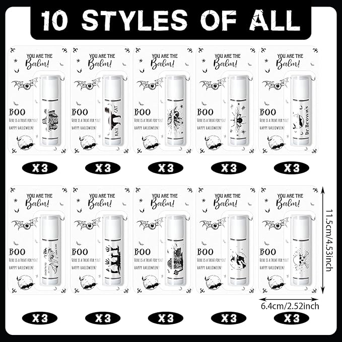 30 Pack Halloween Party Favors Bulk Skull Lip Balms Gifts Vintage Spooky Halloween Party Gifts Goodies Stuffers Small Thank You Gifts for Women Men Staff Coworkers Adults