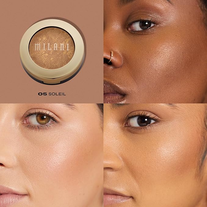 Milani Bronzer Powder - Baked Bronzer Made in Italy, Bronzing Shimmer Highlighter Makeup for Contour -Soleil